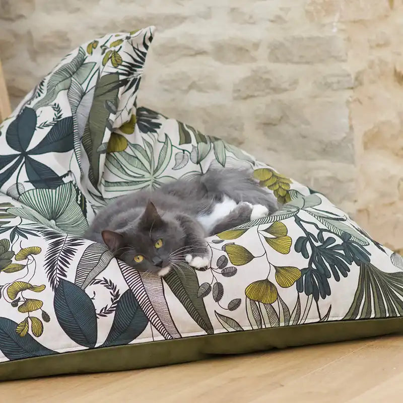 Berlingots XL et S  - Couchage chat stylé - Kaki Feuillage Tropical