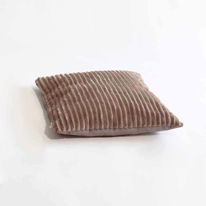 Coussins Design Chat - Velours Côtelé Taupe et Ecru