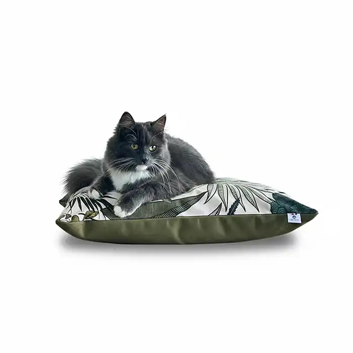 Coussins XL et S  - Couchage chat stylé - Kaki Feuillage Tropical