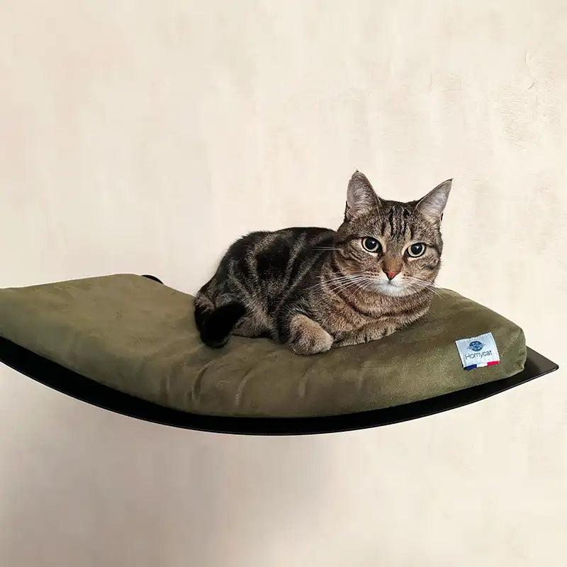Lit hamac mural design pour chats - matelas vert kaki