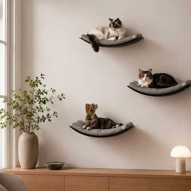 Composition de 3 lits muraux pour chat Homycat dans un intérieur design