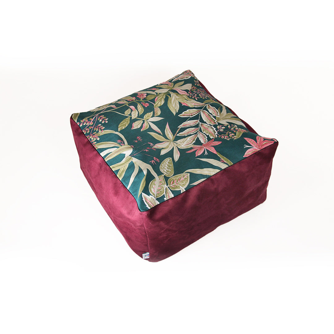 Cube Pouf Émeraude fleuri - Couchage pouf chat design