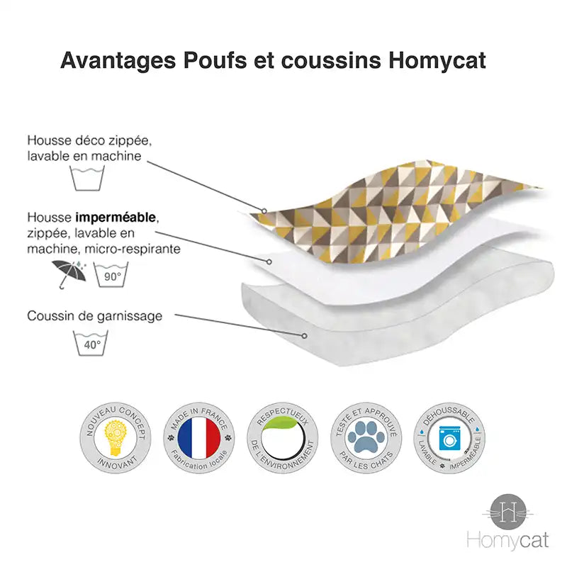 Coussins XL et S  - Couchage chat stylé - Kaki Feuillage Tropical