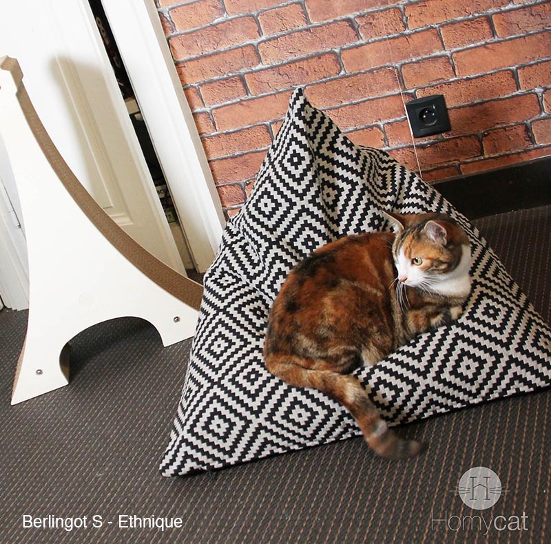 Chat se reposant sur un Berlingot S Ethnique de chez Homycat