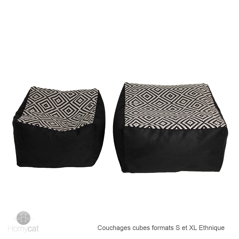 Cube Ethnique noir - Couchage pouf chat design