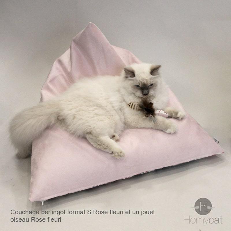 Berlingot Fleuri Rose - Couchage pouf chat design